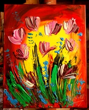 FLOWERS    by Mark Kazav Original Oil Painting Wall  Impressionism 98GY7I6