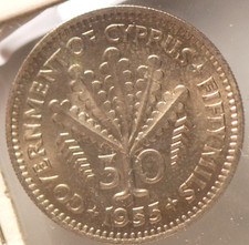 Cyprus, 1955 50 Mils, KM36, UNC+, NR, 12-29