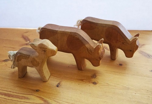 Vintage Ostheimer Wooden Cow Calf Family 3 Pc Germany Waldorf