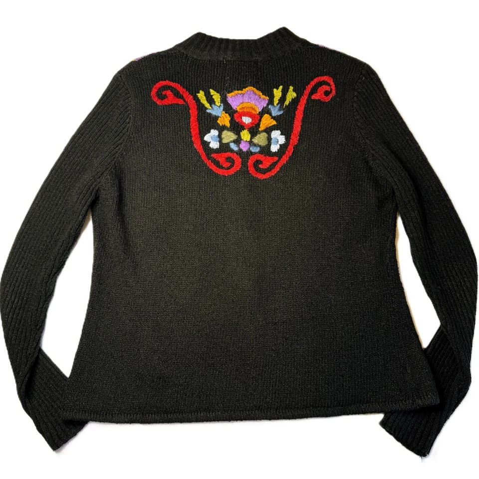 Cárdigan Suéter Anthropologie Curio Cremallera Mujer Grande Negro Floral Y2K Arte Boho Foto 2 de 4