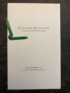 Cricketer Club Dinner Menu 1975 6 autographs (Barrington Knott Swanton etc)