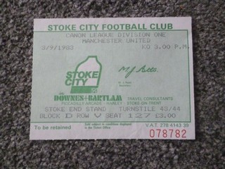 Stoke City v Manchester United Man Utd 1983/84 Football Match Ticket