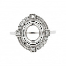 925 Sterling Silver 8X10MM Oval Semi Mount Ring-Side CZ Halo Prong Setting Ring