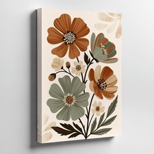 Large Floral Canvas Wall Art Brown Green Vintage Botanical Flower Print Home