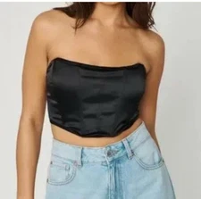 Garage black satin corset zip up back size small