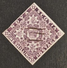 Nova Scotia 1851-60, 1s. deep Purple Stamp Used (Canceled at the Marton Office)