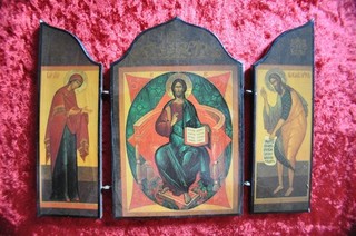 Dachbodenfund sehr schöne Ikone Triptychon Jesus Pantokrator