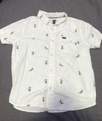 Rip Curl Men's White Hula Girl Aloha Short Sleeve Button Down Shirt