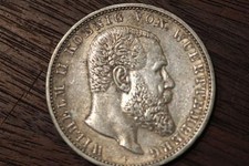 5 Mark 1907F Wilhelm II King By Wurttemberg J.176 Almost XF Silver