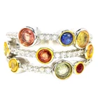 GENUINE AAA MULTI COLOR SAPPHIRE ROUND & WHITE CZ STERLING 925 SILVER RING 7