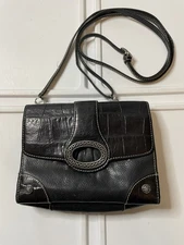 Brighton Seville Collection Organizer Brown/Black Leather Crossbody Bag