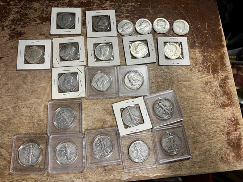 Lot of 25 Silver Half Dollar Coins Walking Barber Liberty Franklin Kennedy & 25C
