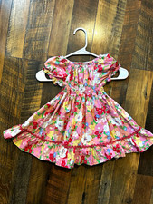 Matilda Jane Girls Size 2 Pink Floral Smocked Fit  Flare Knee Dress