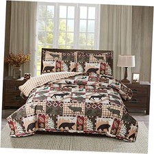 Rustic Lodge Quilt Set Size Country Cabin Bedspread Coverlet King Chestnut Red
