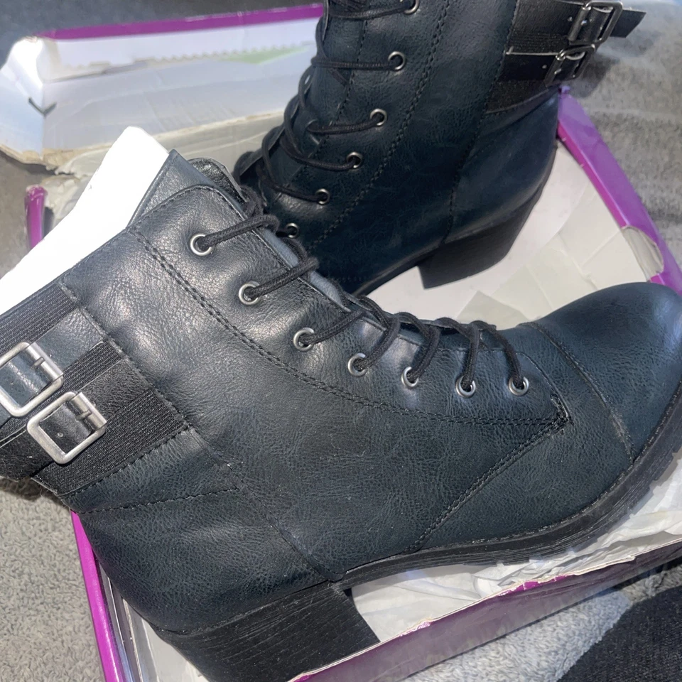 Bota Rampage Ram-Kellin Negra con Borde Gris ORA053 Tacón Con Cordones Cremallera Mujer 10M Foto 4 de 4