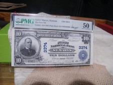 1902 $10 PMG 50 Saint Marys, Kansas First NB Fr#625 Plain Back