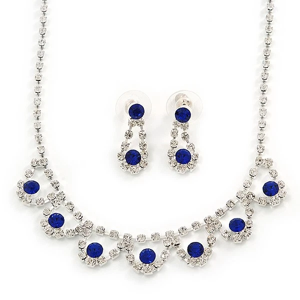 Colar de cristal austríaco transparente azul safira delicada para noiva/casamento/formatura - Imagem 3 de 4