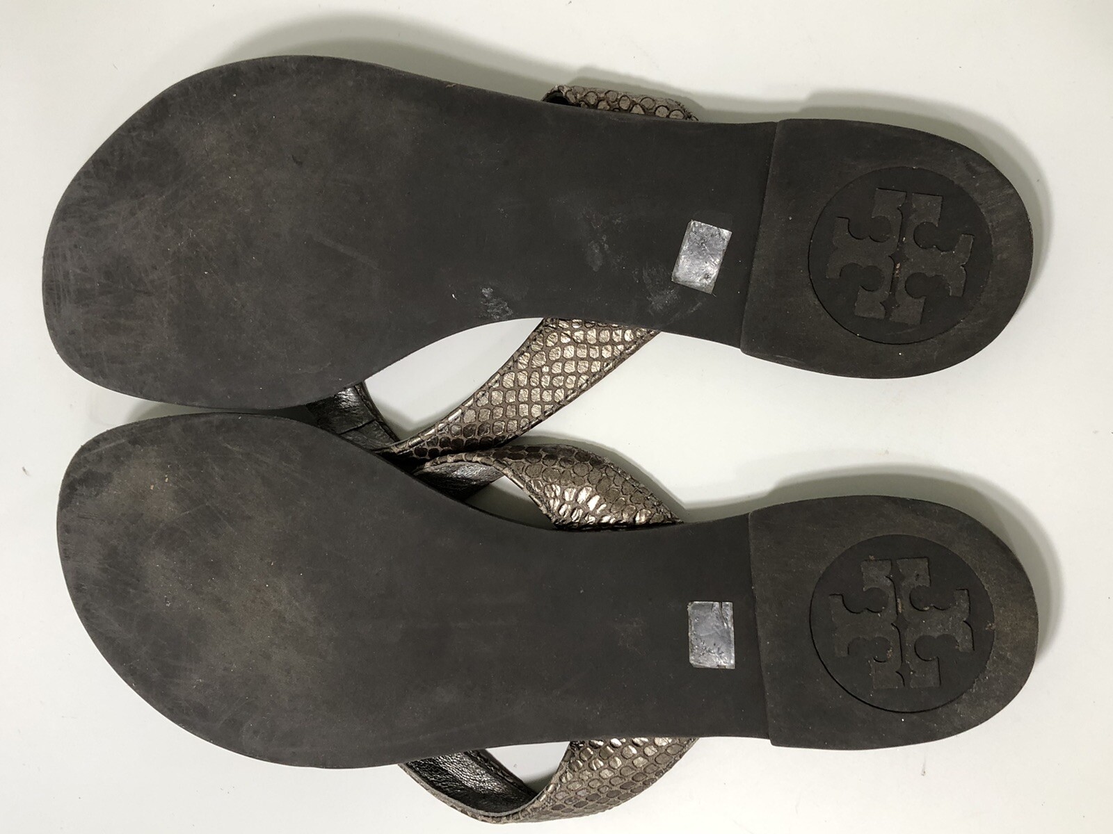 Tory Birch Metallic Grey Python Embossed Leather … - image 18