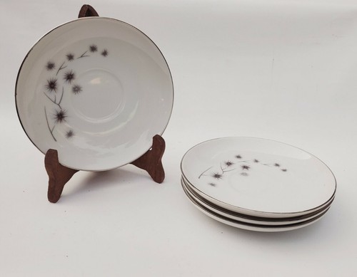 Vtg Platinum Starburst Saucers Creative Fine China Set Of 4 #1014 5 1/2 in - Picture 4 of 12