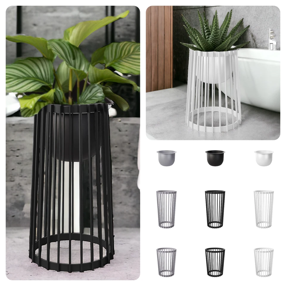 Moderner Blumentopf mit Ständer – in Schwarz, Grau & Weiß, Kunststoff - Bild 2 von 4