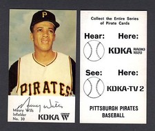 #30 MAURY WILLS, 1968 Pittsburgh Pirates KDKA TV &amp; radio ~ scarce regional card