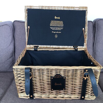 Harrods Wicker Picnic Hamper Basket Storage Box Lined Authentic 48x33x25cm | eBay