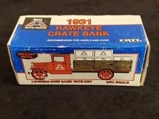 1931 ERTL HAWKEYE BIG 'A' AUTO PARTS CRATE TRUCK/BANK,    1:34 DIE-CAST