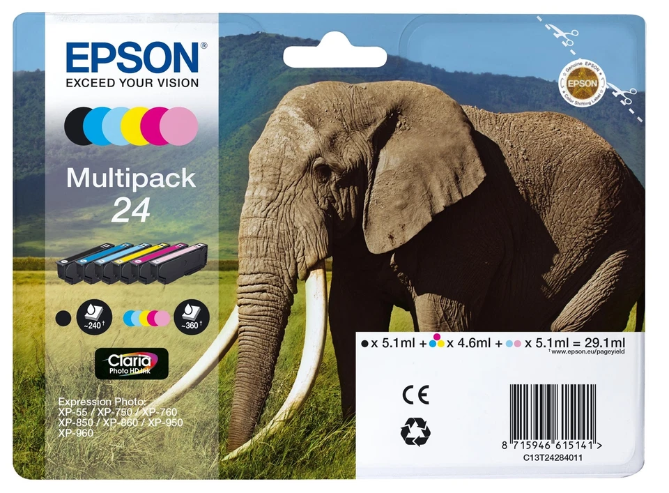 CARTUCCIA EPSON 24 ELEFANTE ORIGINALE - MULTIPACK COLORI