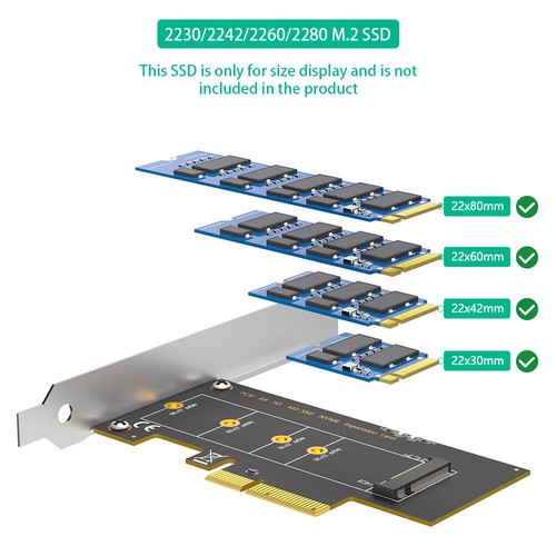 M.2 NGFF M-Key to Desktop PCIe x4 NVMe SSD Adapter Card 2230 2242 2260 2280 - Photo 4/7