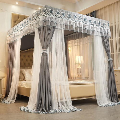 Luxury Canopy For Bed Drapes Mosquito Net With 4 Corner Frames Anti-mosquito Net - Picture 1 of 28