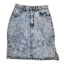 Gitano Jean Skirt  Acid Wash Blue Denim Metallic Studs Accents waist 28"