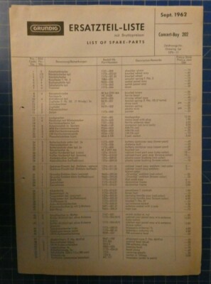 Grundig Ersatzteil-Liste Sept. 1962 Concert-Boy 202 Z.-Nr.1276-11  B-24848