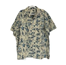 VTG Barefoot in Paradise Shirt Mens XL Tall Blue Floral Turtle Hawaiian Beachy