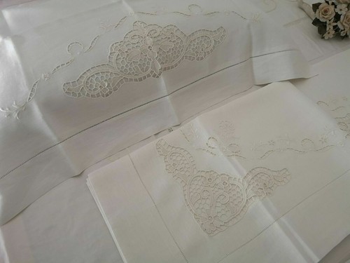Rich sheet in pure linen with embroidery Burano Venice handmade Ecru' color - Picture 11 of 12