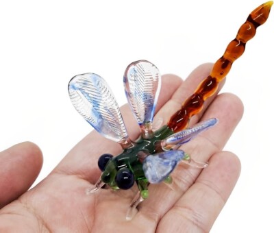 3½'' Long Dragonfly Glass Bug Crystal Insect Miniature Animal Figurine Decorative