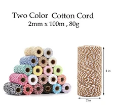 MACRAME  TWO COLOR COTTON CORD SOFT TWISTED COTTON CORD 2MM 100M 