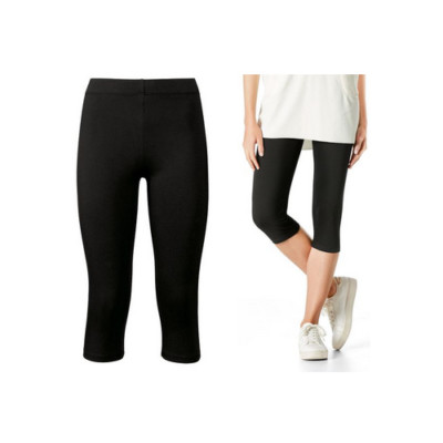 2 Stück Capri Leggings Optimale Passform durch Elasthan Black Schwarz S 36 38 #G