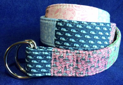 Vineyard Vines Patchwork Preppy Belt Sz M Canvas Pink Blue  display picture 1