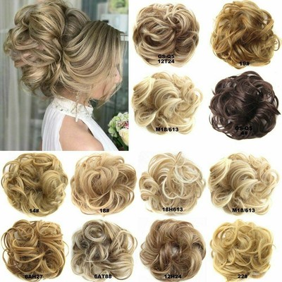Real 100 Human Hair Extension Wrap Messy Hair Bun Curly Heat