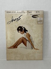 Vtg Hanes Cantrece Heel  Toe Stockings Pantyhose 210 8.5-9-9.5 Navy Seamless