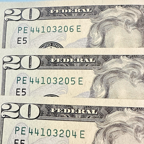 $20 Bills 5 Uncirculated Twenty Dollar Bills Sequential ($100FV) FANCY Serial # - Picture 5 of 11