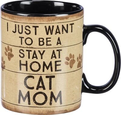 I Just Want To Be A Stay At Home Cat Mom 20oz Stoneware Funny Coffee Mug, NIB