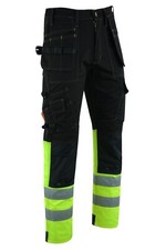 Hi Viz Cargo Work Trousers Yellow Multi Holster Pocket Cargo Reflective Pants