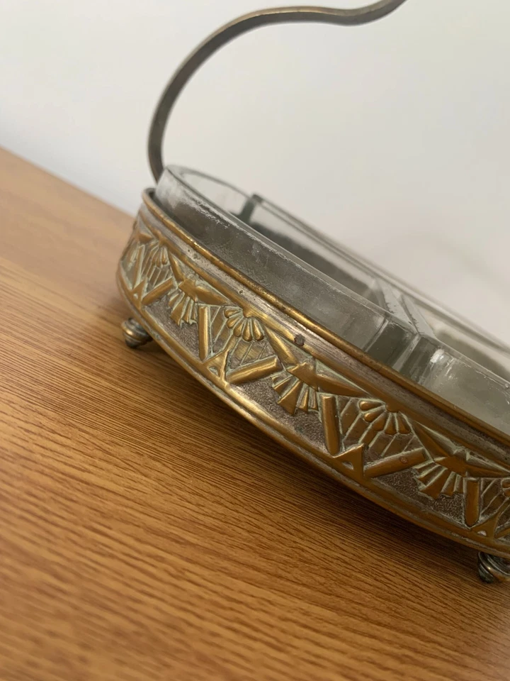 Ancien serviteur en métal argenté et compartiment en verres des années 30-40 - Photo 2/4