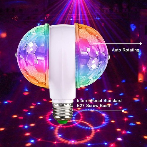 6W E27 LED RGB Dual Crystal Ball Rotating Stage Light Bulbs DJ Disco Party Lamp - Picture 6 of 9