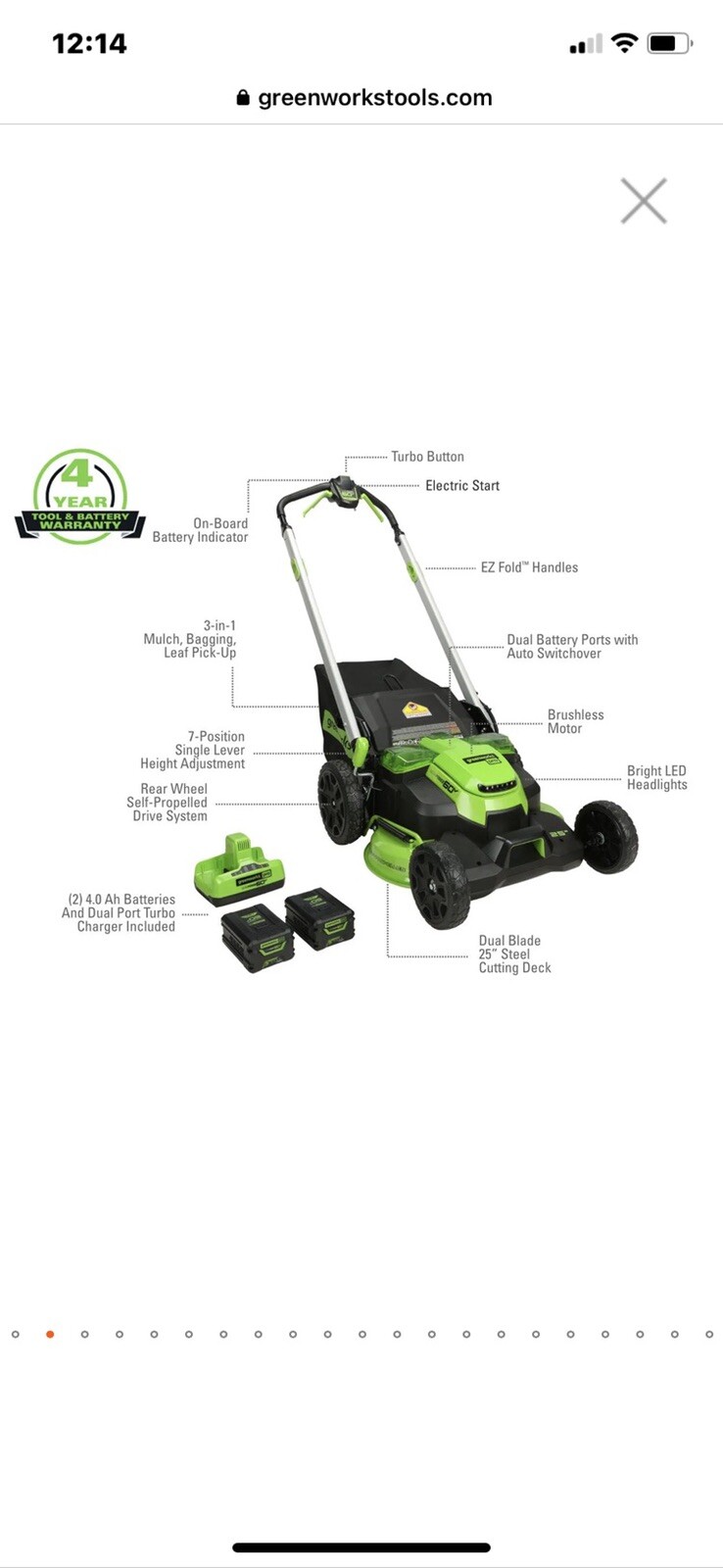 Greenworks Pro 60V 25" Brushless Cordless SelfPropelled 2 in 1 Mulch Lawn Mower eBay