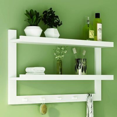 2 Tiers Entryway Floating Wall Shelf Hanging Shelf 29'' L Wallmounted Coat Rack S