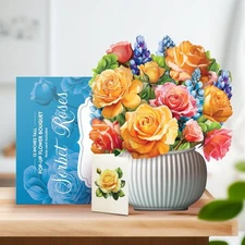 PACK of 3 Paper Pop-Up Flower Cards Sorbet Roses Mother Forever Flowers 12" TALL