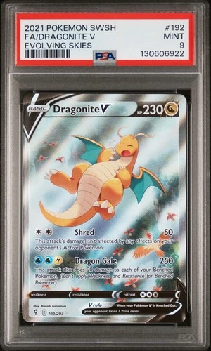 2021 POKEMON SWORD & SHIELD EVOLVING SKIES #192 FULL ART/DRAGONITE V PSA 9