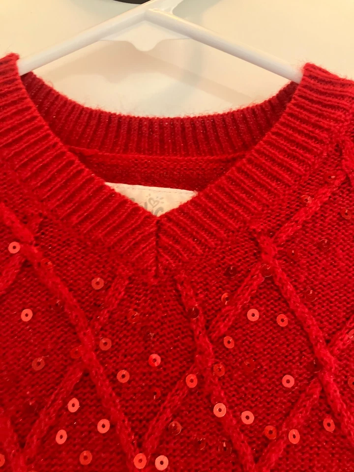 Justice Girls Size 6 Red Short Sleeve Knit Dress Sequins Sparkle Christmas - Image 2 of 4